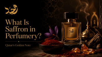 WAJD Extrait de Parfum bottle styled with saffron threads, representing saffron fragrance