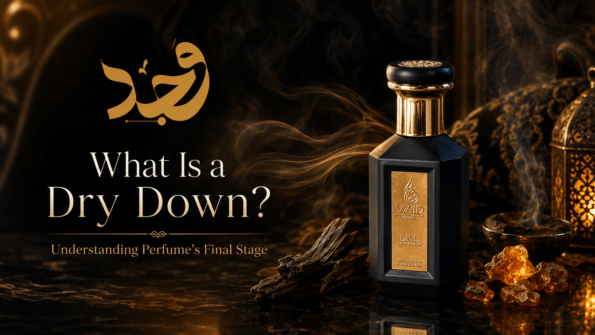 Perfume dry down stage shown in warm amber ambient light