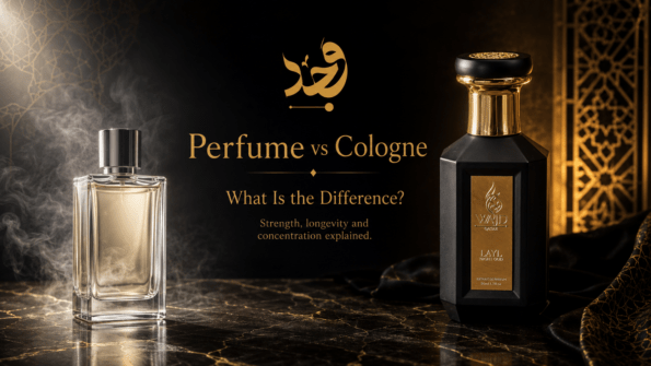 Perfume and cologne bottles side by side showing concentration difference
