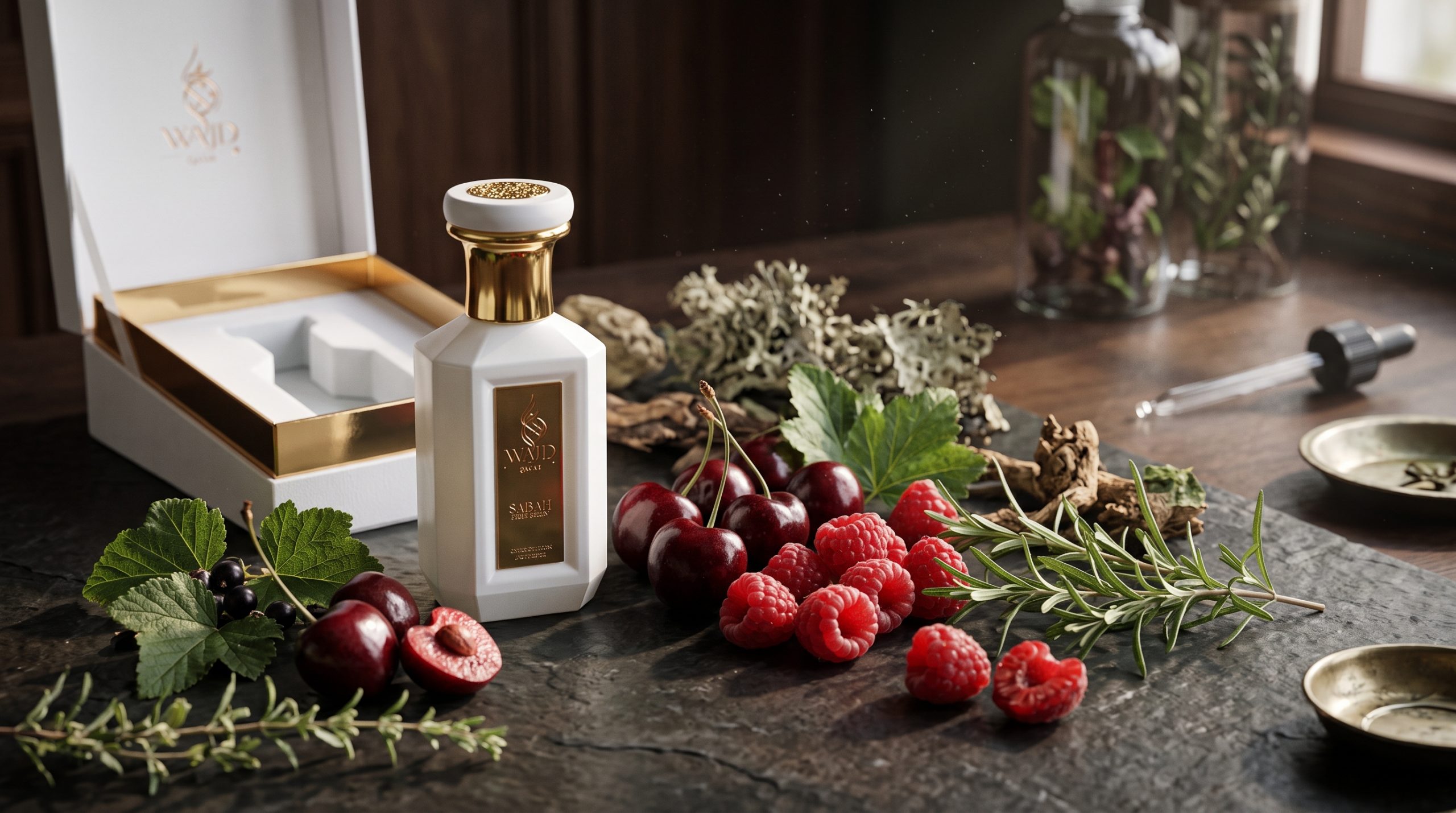 Fruity notes perfume: WAJD SABAH Dawn Berry Extrait de Parfum with raspberries, cherries and fresh herbs