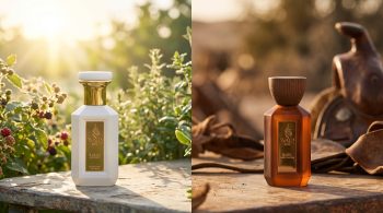 SABAH vs BARR: WAJD SABAH Dawn Berry among wild berries and greenery beside WAJD BARR Desert Leather with a leather saddle